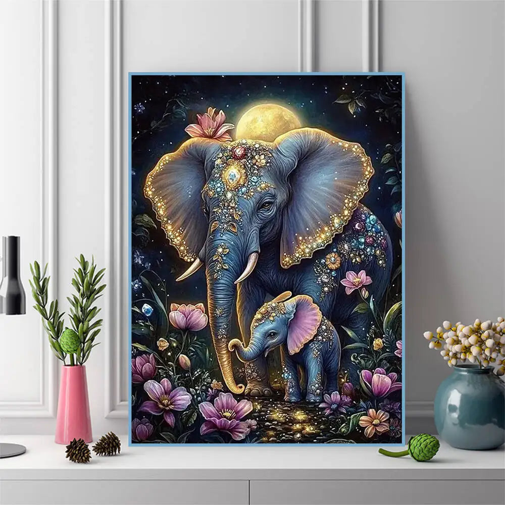 Kit broderie diamant Éléphants fleuris