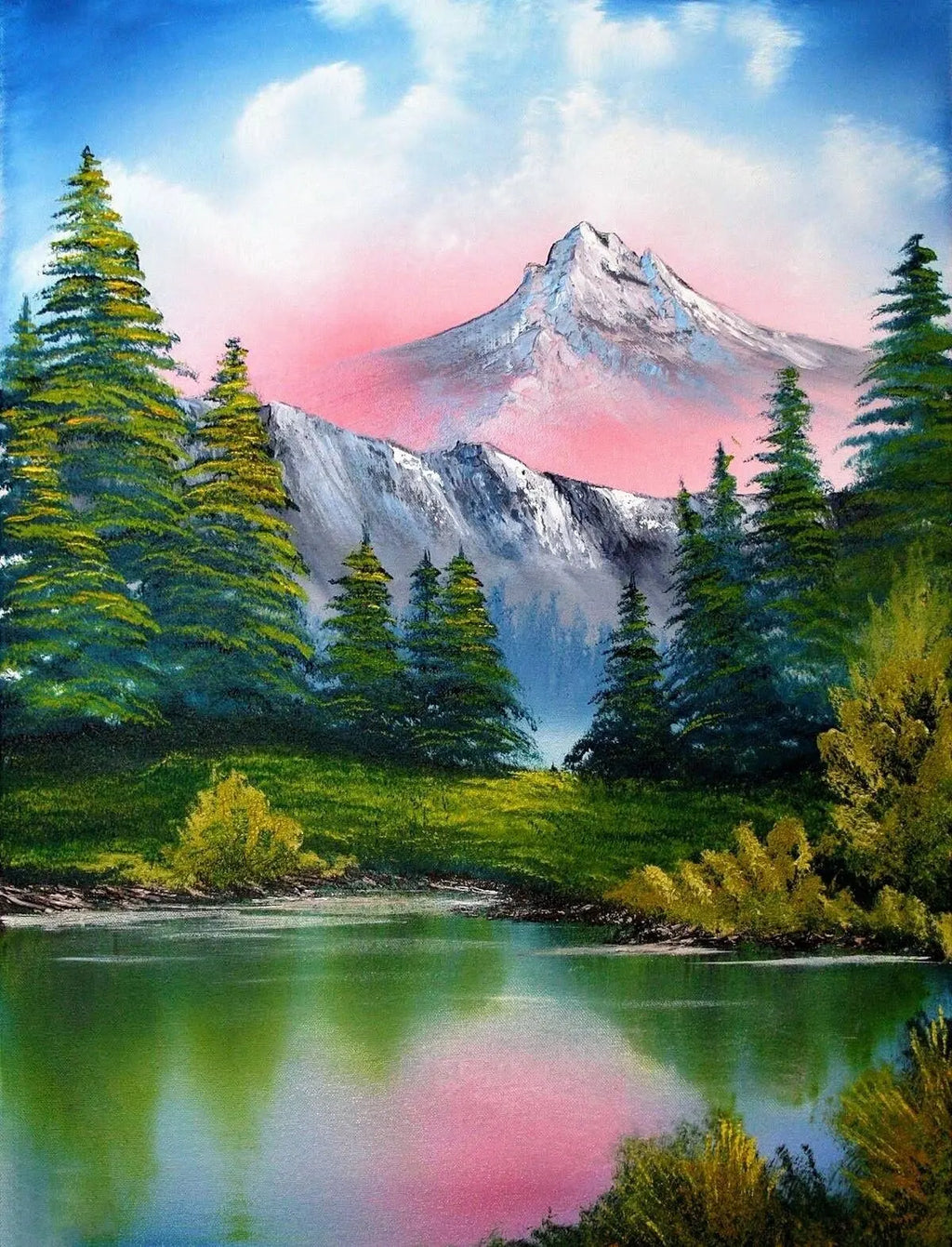 Kit broderie diamant Montagne au lac rose