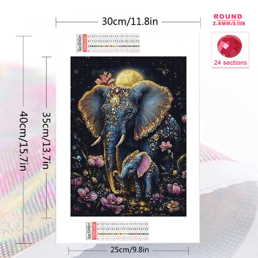 Kit broderie diamant Éléphants fleuris