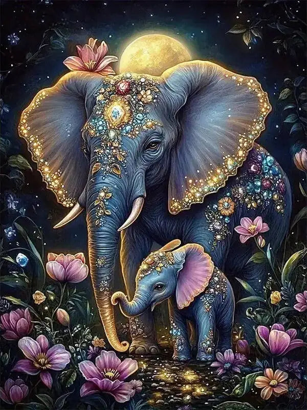 Kit broderie diamant Éléphants fleuris